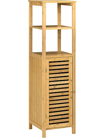 Colonne salle de bain en bambou h.120 cm porte à lattes 3 étagères