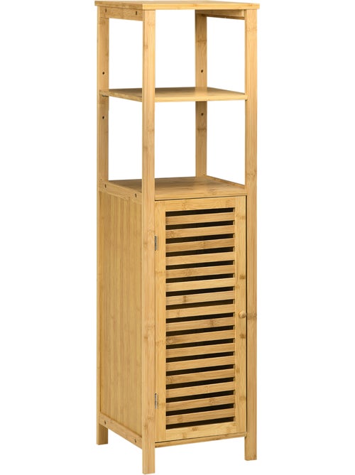 Colonne salle de bain en bambou h.120 cm porte à lattes 3 étagères - Kiabi