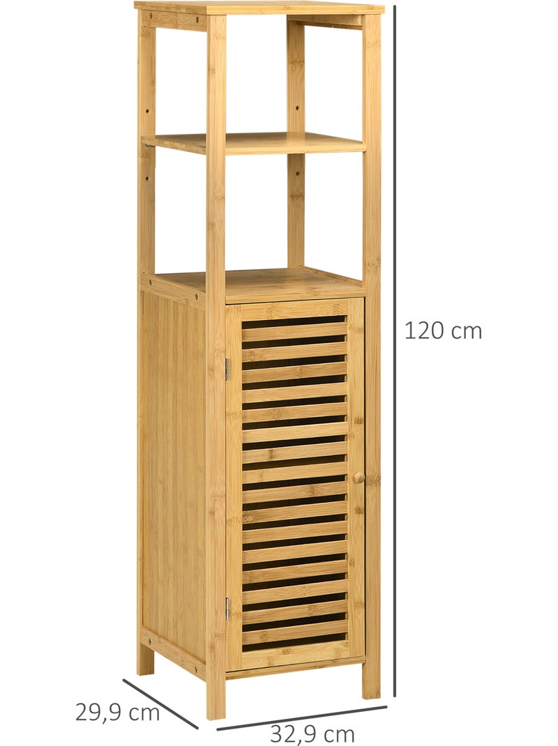 Colonne salle de bain en bambou h.120 cm porte à lattes 3 étagères Beige - Kiabi