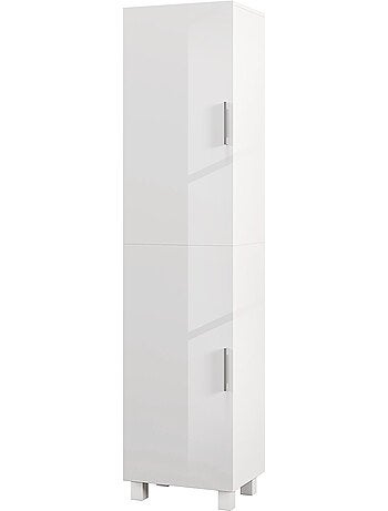 Colonne salle de bain façade blanc laqué - 2 portes, 4 étagères - blanc