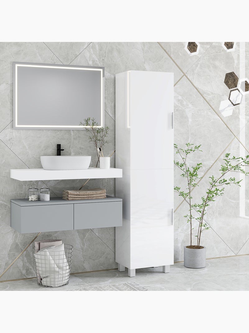 Colonne salle de bain façade blanc laqué - 2 portes, 4 étagères - blanc Blanc Blanc - Kiabi