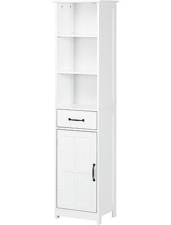Colonne salle de bain h.164 cm - porte, étagère, tiroir, 3 niches - blanc