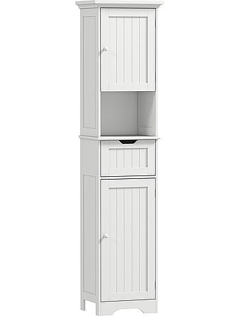 Colonne salle de bain h.170cm led effet bois lambris blanc