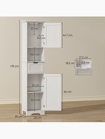 Colonne salle de bain h.170cm led effet bois lambris blanc