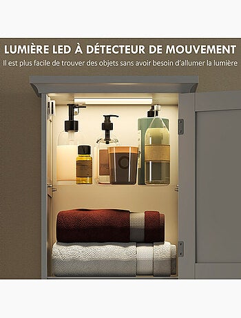 Colonne salle de bain h.170cm led effet bois lambris blanc