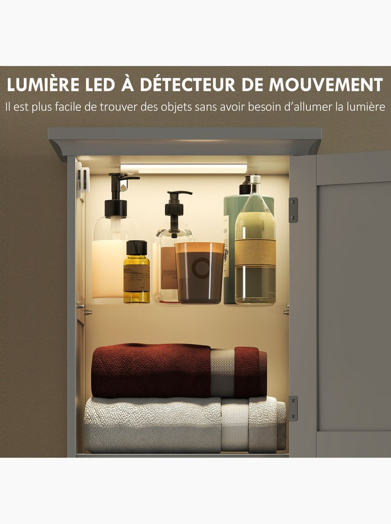 Colonne salle de bain h.170cm led effet bois lambris blanc Blanc Blanc - Kiabi