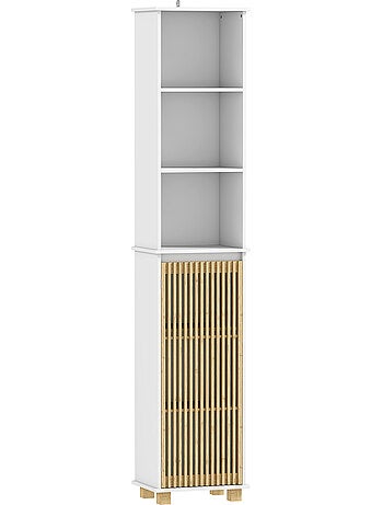 Colonne salle de bain h.173 cm porte étagère 3 niches bambou blanc