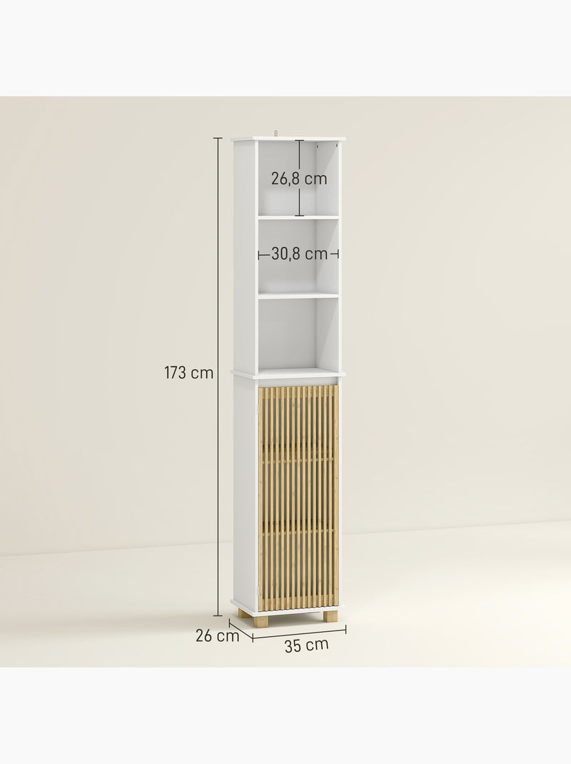 Colonne salle de bain h.173 cm porte étagère 3 niches bambou blanc Blanc Blanc - Kiabi