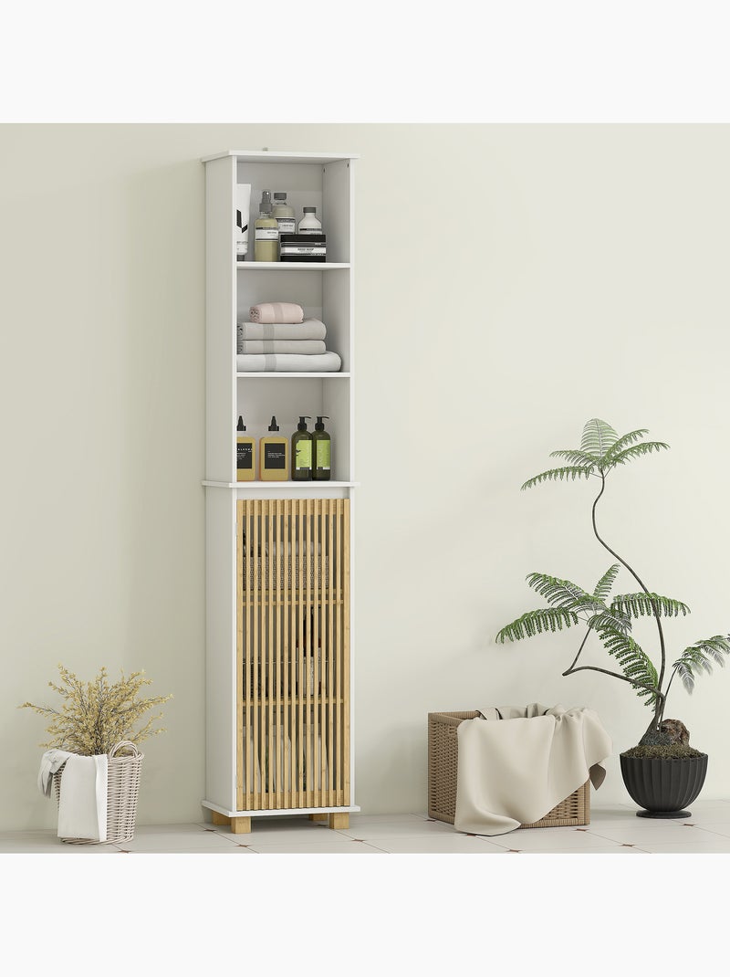 Colonne salle de bain h.173 cm porte étagère 3 niches bambou blanc Blanc Blanc - Kiabi