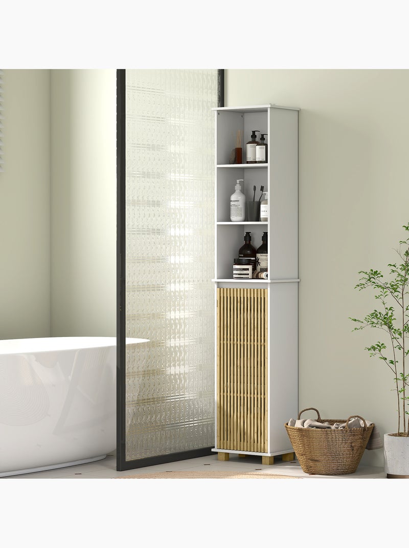 Colonne salle de bain h.173 cm porte étagère 3 niches bambou blanc Blanc Blanc - Kiabi