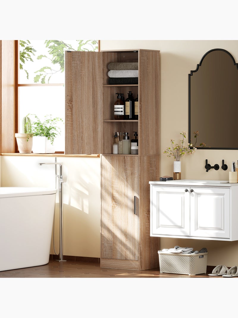 Colonne salle de bain h.180 cm 2 portes 4 étagères Beige - Kiabi