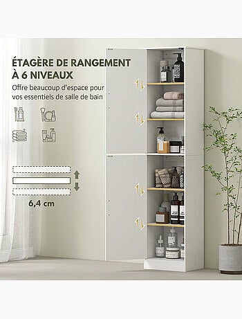 Colonne salle de bain h.180 cm 2 portes 4 étagères