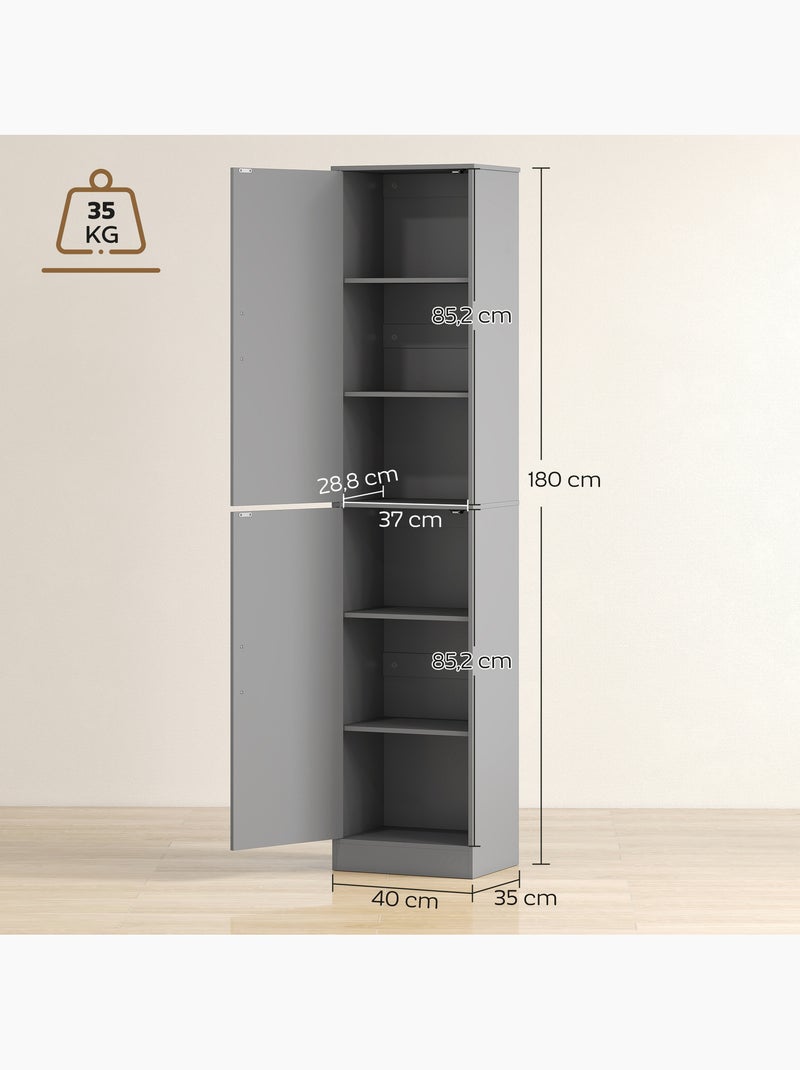 Colonne salle de bain h.180 cm 2 portes 4 étagères Gris - Kiabi