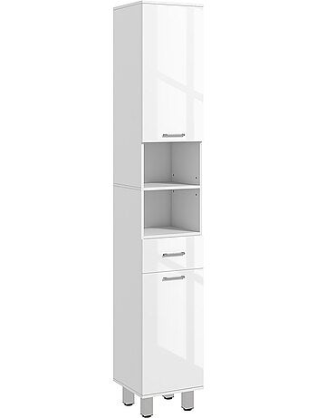 Colonne salle de bain h.180cm façade blanc laqué multi-rangement