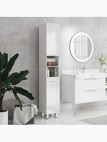 Colonne salle de bain h.180cm façade blanc laqué multi-rangement