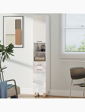 Colonne salle de bain h.180cm façade blanc laqué multi-rangement