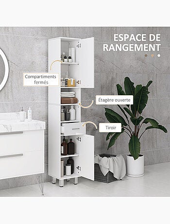 Colonne salle de bain h.180cm façade blanc laqué multi-rangement