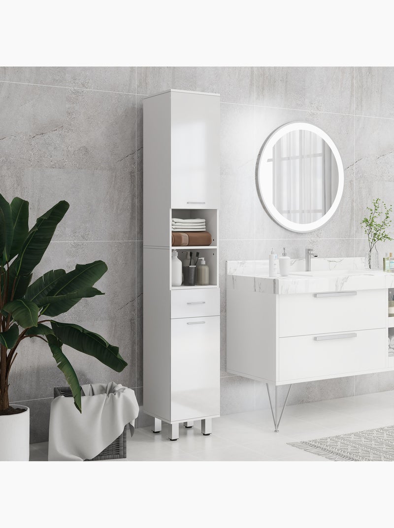 Colonne salle de bain h.180cm façade blanc laqué multi-rangement Blanc Blanc - Kiabi