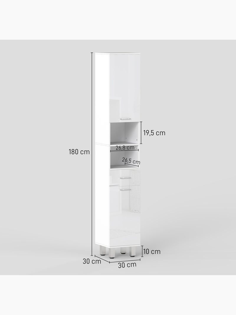 Colonne salle de bain h.180cm façade blanc laqué multi-rangement Blanc Blanc - Kiabi