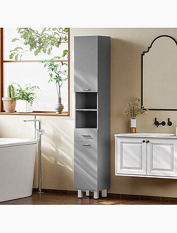 Colonne salle de bain h.180cm façade blanc laqué multi-rangement