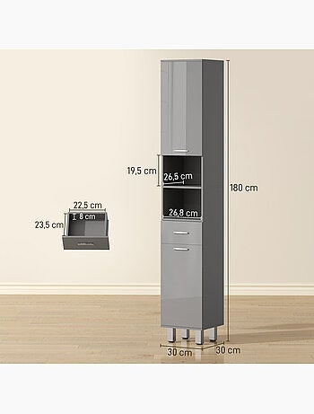 Colonne salle de bain h.180cm façade blanc laqué multi-rangement