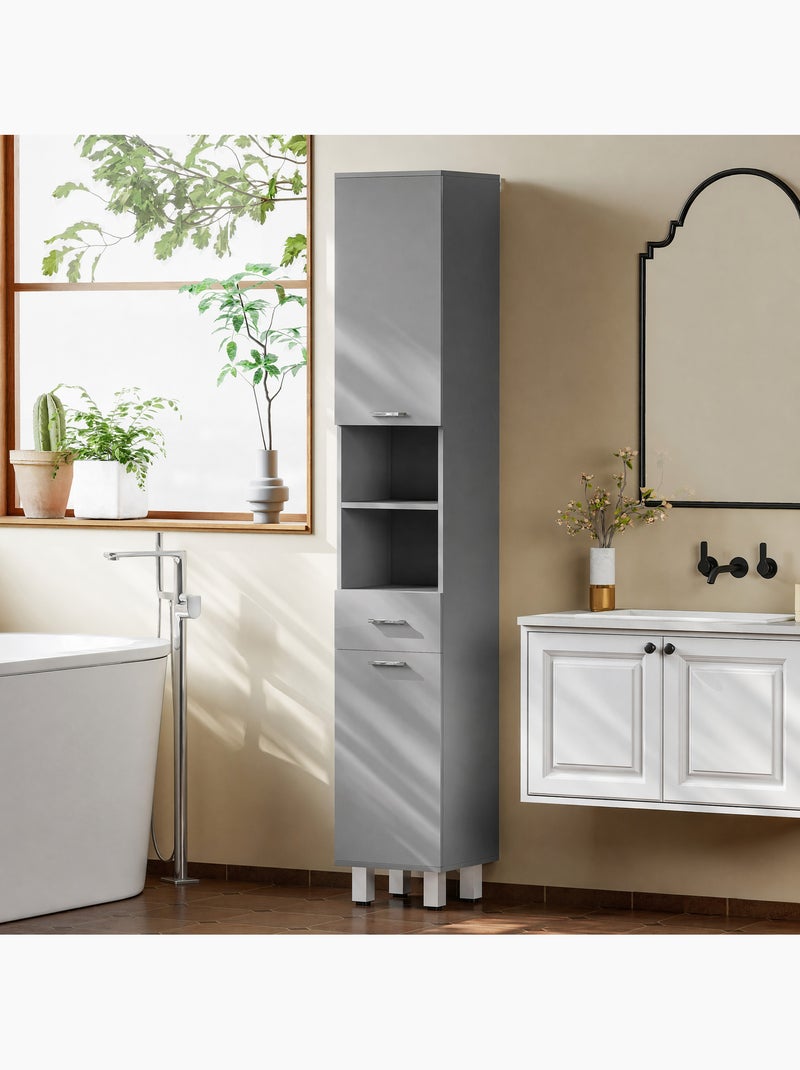 Colonne salle de bain h.180cm façade blanc laqué multi-rangement Gris - Kiabi