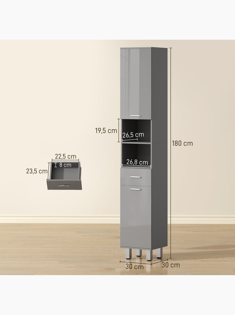 Colonne salle de bain h.180cm façade blanc laqué multi-rangement Gris - Kiabi