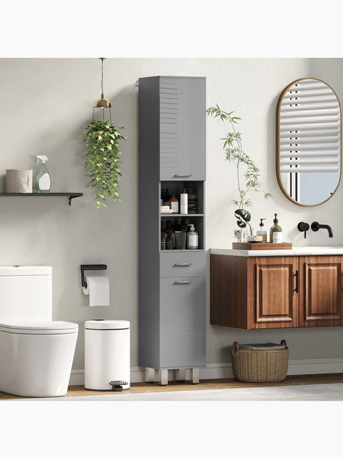 Colonne salle de bain h.180cm façade blanc laqué multi-rangement - Kiabi
