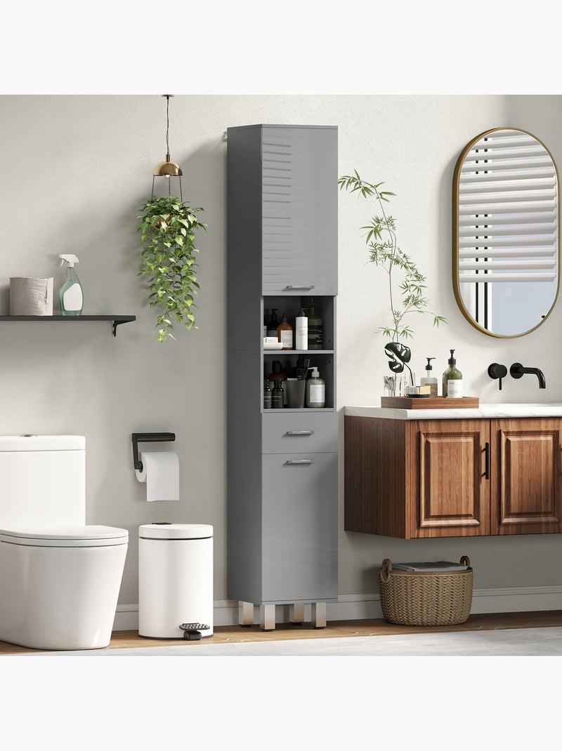 Colonne salle de bain h.180cm façade blanc laqué multi-rangement Gris - Kiabi