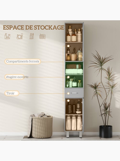 Colonne salle de bain h.180cm façade blanc laqué multi-rangement - Kiabi