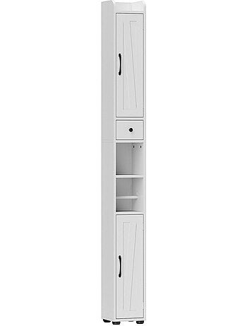 Colonne salle de bain meuble wc 2 portes 2 étagères tiroir niche porte-papier blanc