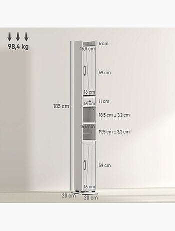 Colonne salle de bain meuble wc 2 portes 2 étagères tiroir niche porte-papier blanc