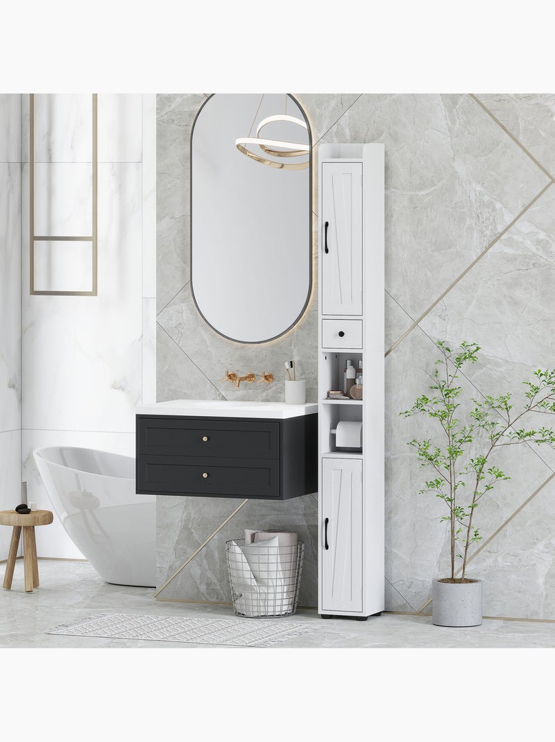Colonne salle de bain meuble wc 2 portes 2 étagères tiroir niche porte-papier blanc Blanc Blanc - Kiabi