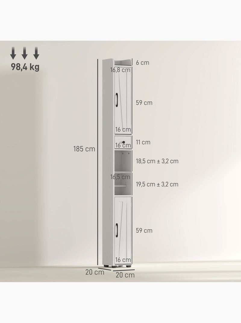 Colonne salle de bain meuble wc 2 portes 2 étagères tiroir niche porte-papier blanc Blanc Blanc - Kiabi