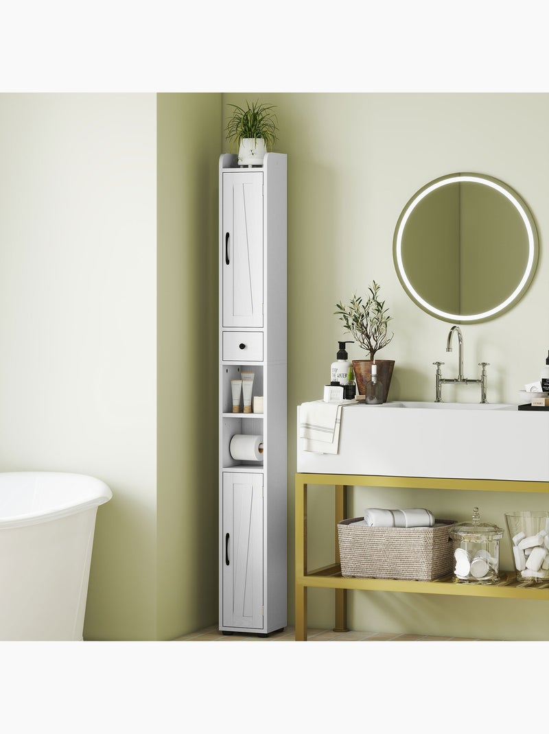 Colonne salle de bain meuble wc 2 portes 2 étagères tiroir niche porte-papier blanc Blanc Blanc - Kiabi
