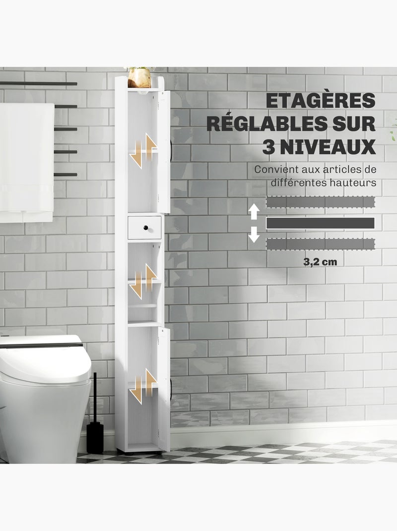 Colonne salle de bain meuble wc 2 portes 2 étagères tiroir niche porte-papier blanc Blanc Blanc - Kiabi