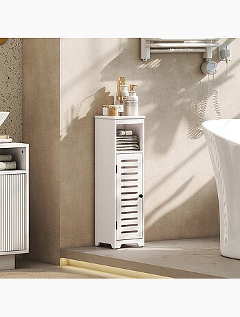 Colonne salle de bain porte ajourée étagère niche blanc
