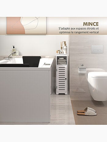 Colonne salle de bain porte ajourée étagère niche blanc
