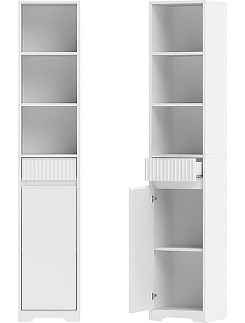 Colonne salle de bain porte tiroir 3 niches blanc