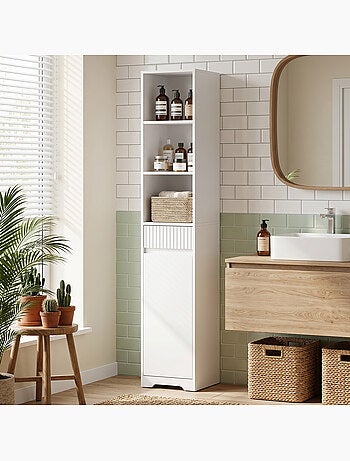 Colonne salle de bain porte tiroir 3 niches blanc