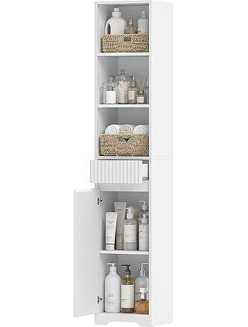 Colonne salle de bain porte tiroir 3 niches blanc