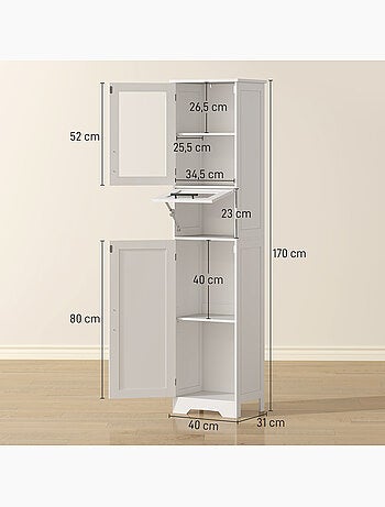 Colonne salle de bain porte vitrée tiroir 2 placards blanc