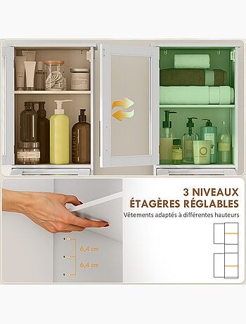 Colonne salle de bain porte vitrée tiroir 2 placards blanc