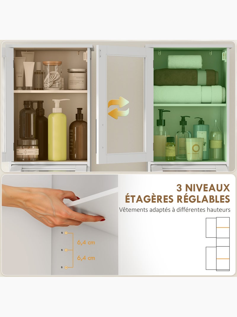 Colonne salle de bain porte vitrée tiroir 2 placards blanc Blanc Blanc - Kiabi