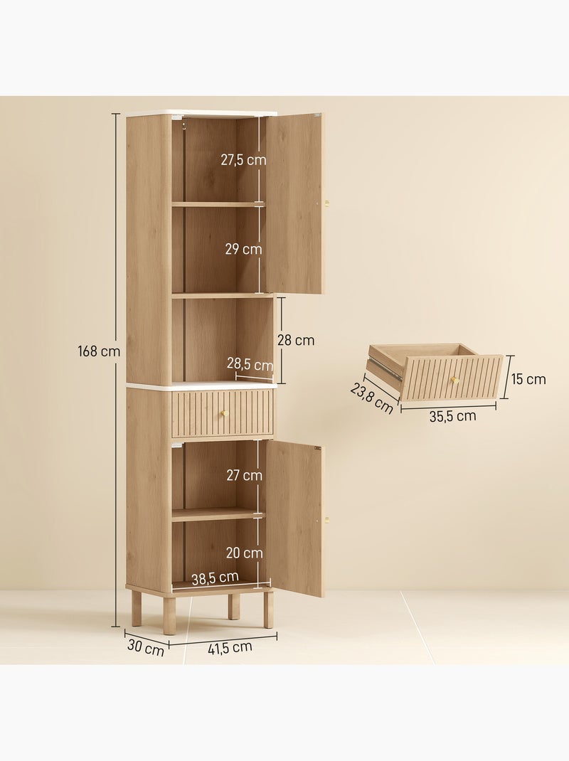 Colonne salle de bain style bois naturel effet marbre blanc multi-rangement Beige - Kiabi