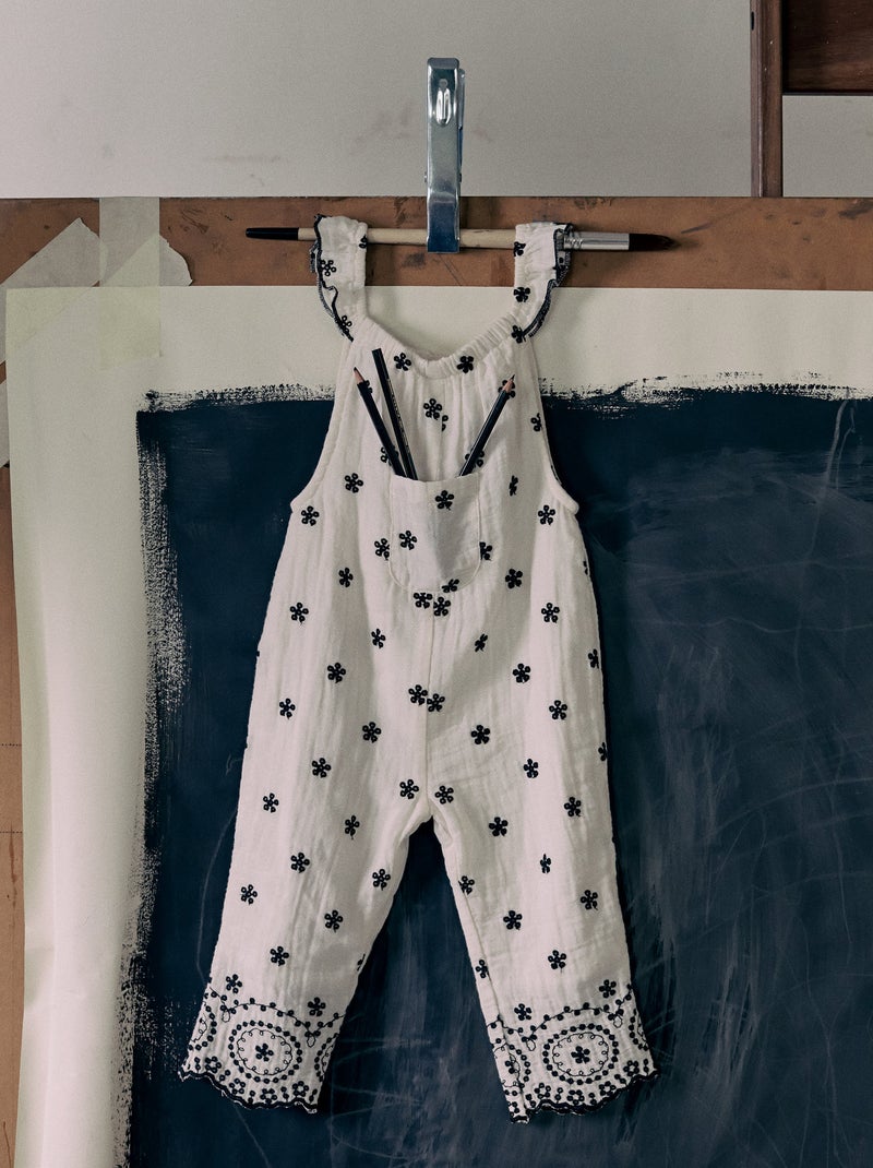 Combi en Mousseline de Coton avec Broderies Blanc - Kiabi