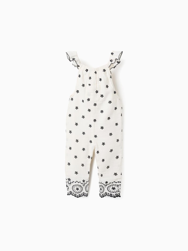 Combi en Mousseline de Coton avec Broderies Blanc - Kiabi