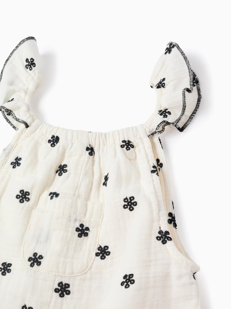 Combi en Mousseline de Coton avec Broderies Blanc - Kiabi