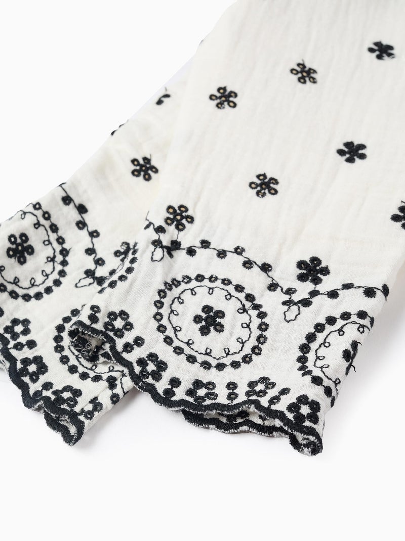 Combi en Mousseline de Coton avec Broderies Blanc - Kiabi