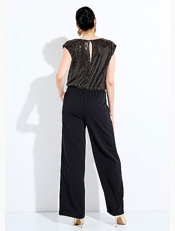 Combi-pantalon bi-matière sequins dorés - Afibel